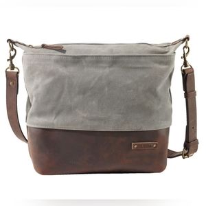 L.L. Bean Greige Canvas and Brown Leather Crossbody Bag